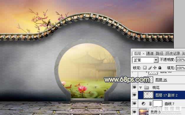 Photoshop合成唯美的江南古典园林拱门美景教程42
