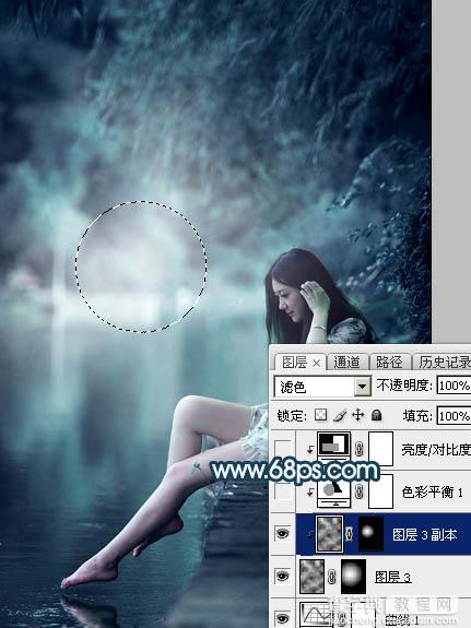 Photoshop调出梦幻唯美的暗调青蓝色河边人物图片19