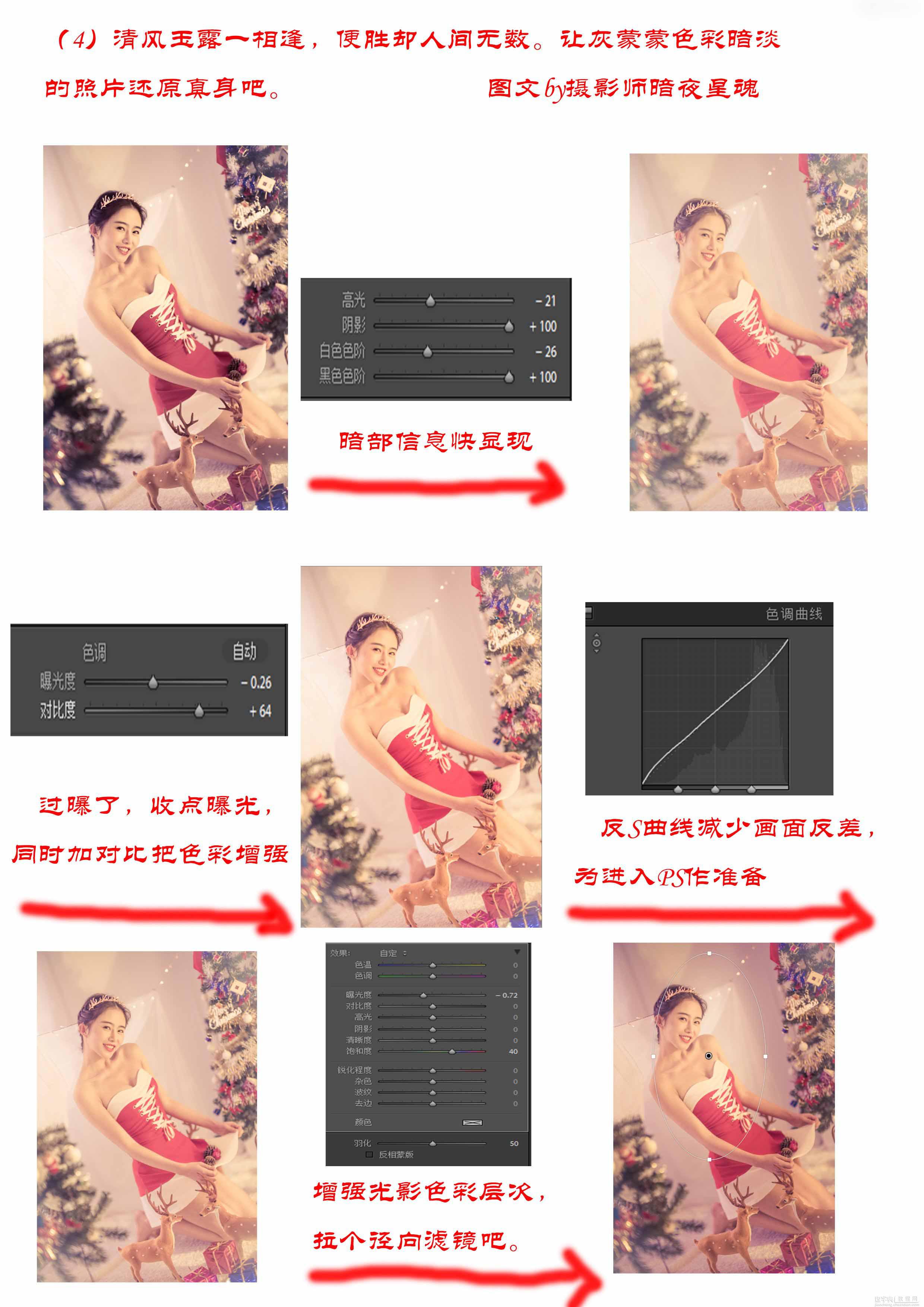 Photoshop详细解析圣诞梦幻暖色调美女写真前后期思路分享8
