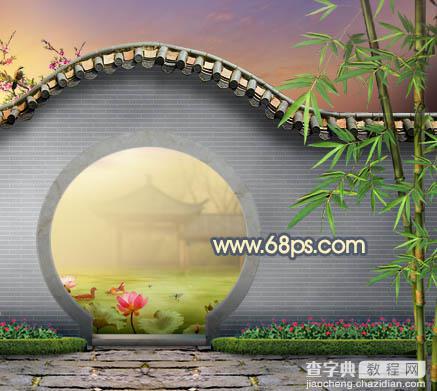 Photoshop合成唯美的江南古典园林拱门美景教程56