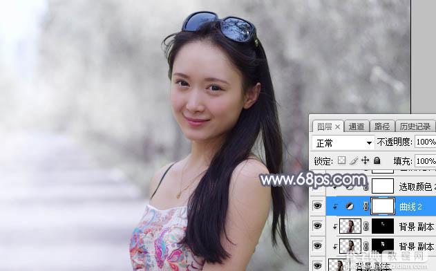 Photoshop将外景人物图片打造出甜美的中性淡蓝色23