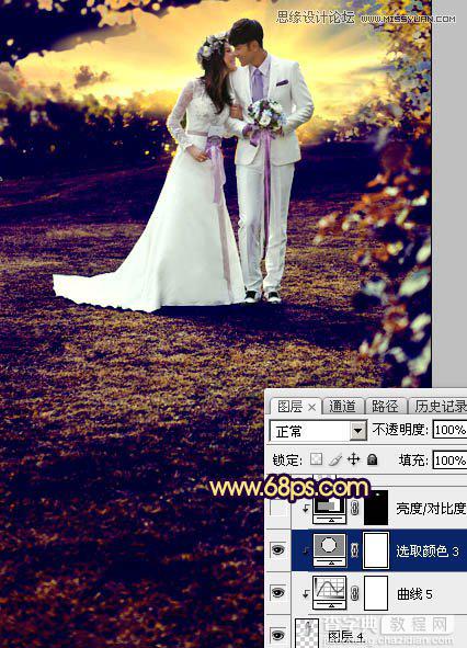 Photoshop调出梦幻紫色效果的外景婚纱照教程34