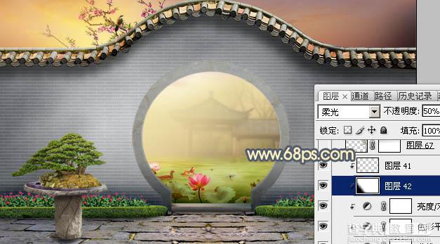 Photoshop合成唯美的江南古典园林拱门美景教程51