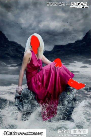 Photoshop合成制作梦幻的海边在坐岩石上的美女图片教程48