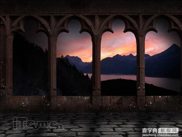Photoshop下合成城堡外的日落景色22