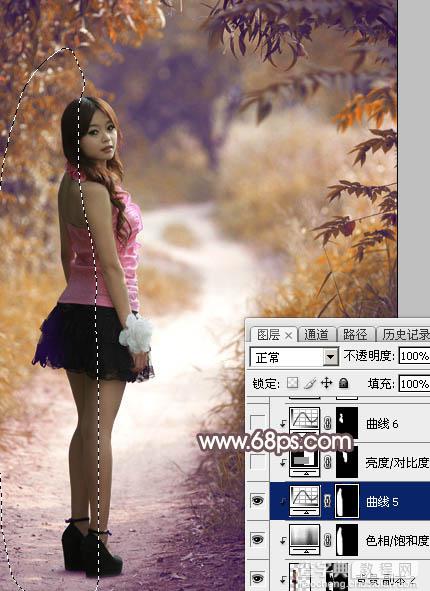 Photoshop将树林人物图片打造出唯美的秋季红褐色29