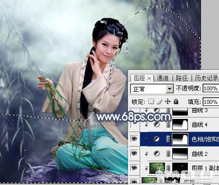 Photoshop调制出唯美的暗青色古装人物图片23