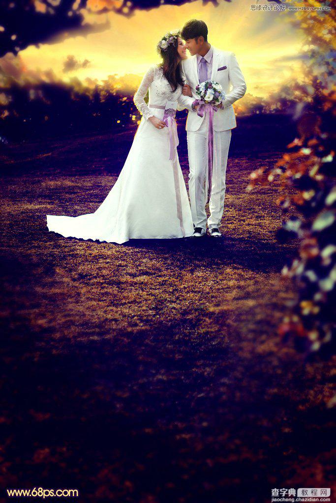 Photoshop调出梦幻紫色效果的外景婚纱照教程1