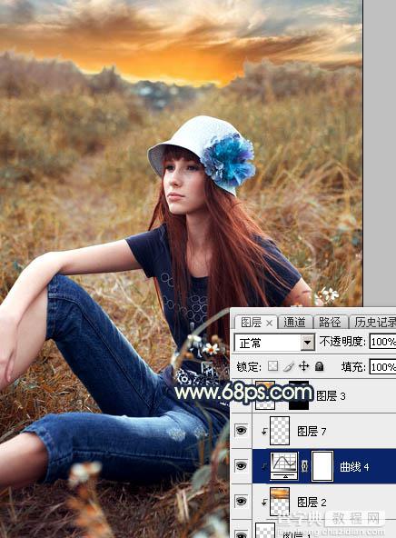 Photoshop调制出柔和的晨曦霞光草丛人物图片28