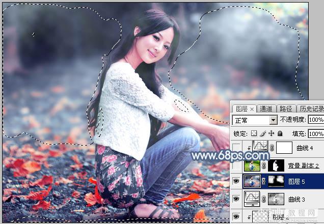 Photoshop将外景人物图片打造出古典暗蓝色秋季效果44