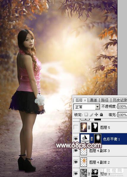 Photoshop将树林人物图片打造出唯美的秋季红褐色45