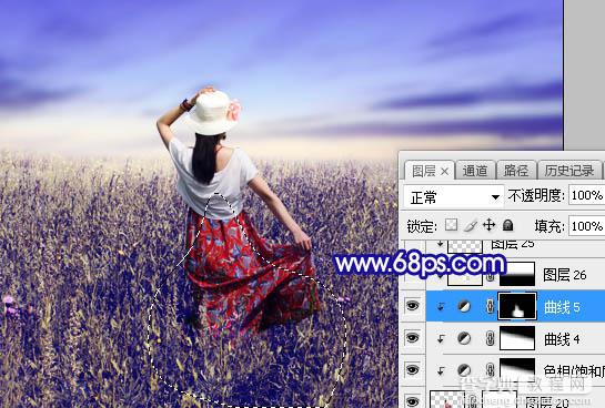 Photoshop调制出韩系暗蓝色草丛里人物图片35