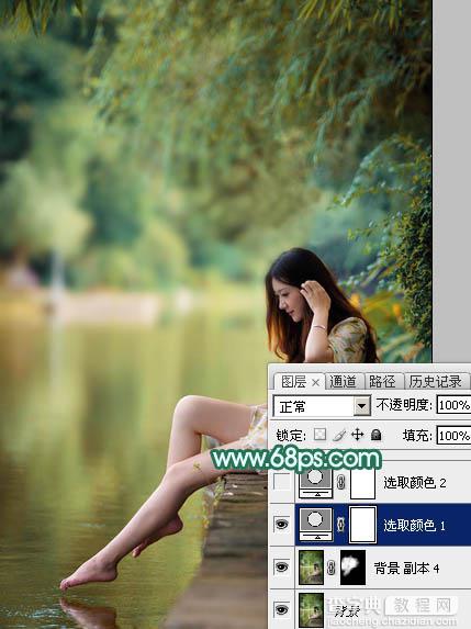 Photoshop将湖景人物图片打造甜美的粉调青绿色6