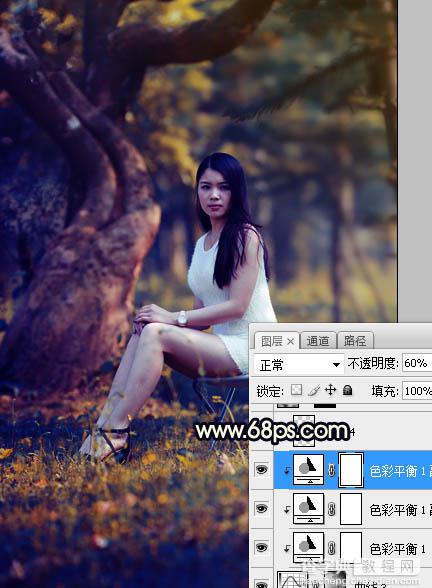 Photoshop调制出唯美的深秋暗黄色树林人物图片19