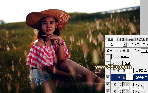 Photoshop调制出暗调晨曦阳色光原野草地上人物图片12
