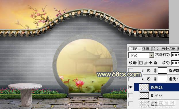 Photoshop合成唯美的江南古典园林拱门美景教程47