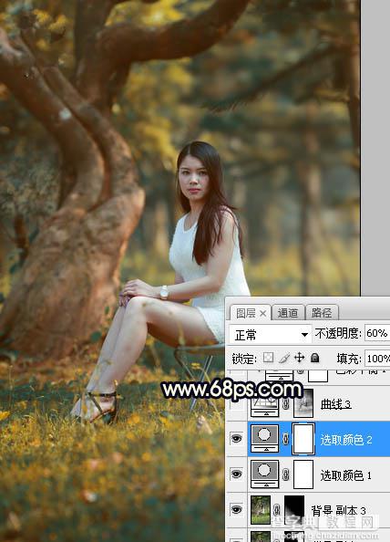 Photoshop调制出唯美的深秋暗黄色树林人物图片13