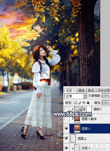 Photoshop为绿树下的人物调制出灿烂的霞光效果27