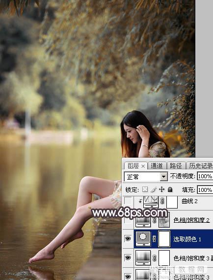 Photoshop将湖景人物图片打造出唯美的暗褐色秋季11