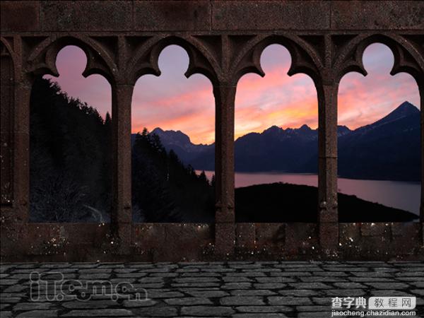 Photoshop下合成城堡外的日落景色12