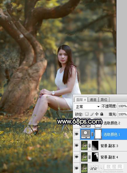 Photoshop调制出唯美的深秋暗黄色树林人物图片9