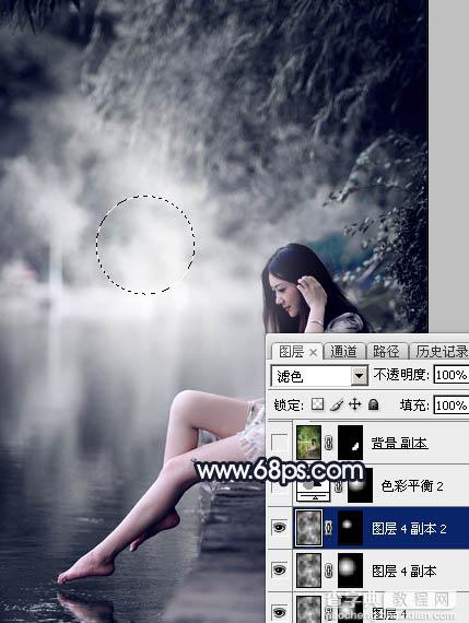 Photoshop为水景人物图片调制出梦幻的暗蓝色色调19