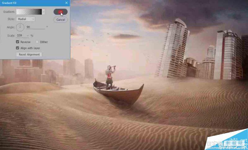 Photoshop合成创意风格被沙丘淹没的荒废城市场景17