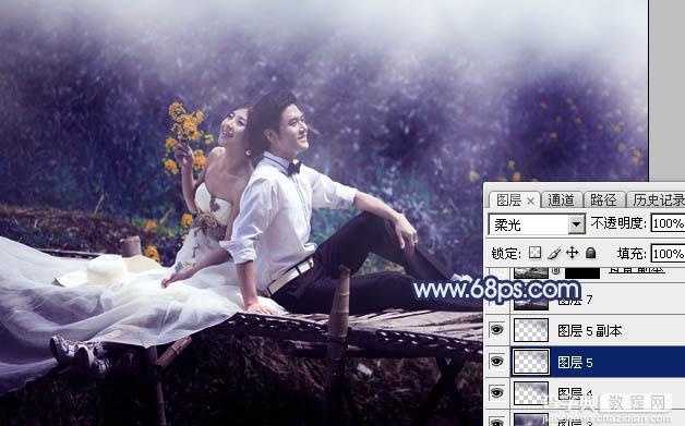 Photoshop将田园中的婚片增加唯美梦幻深蓝色26