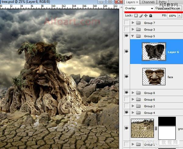 photoshop 合成恐怖的树怪12