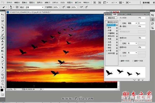 photoshop巧用笔刷给天空添加飞鸟剪影4