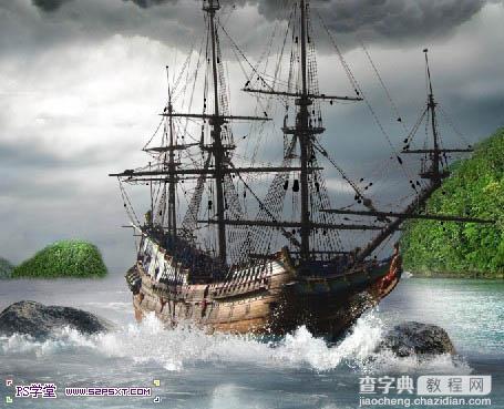 photoshop合成制作出古船下神秘的美人鱼场景27
