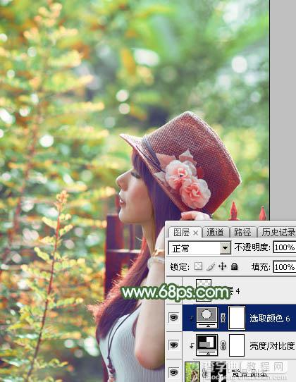 Photoshop将树林人物图片打造出甜美的青红色早秋色45