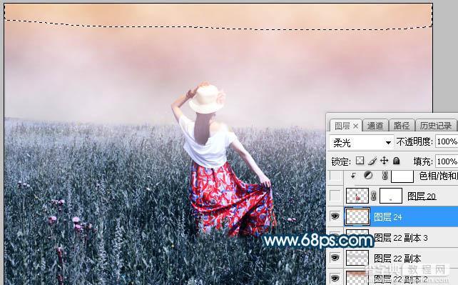 Photoshop将草原人物图片打造出唯美的蓝红色特效31