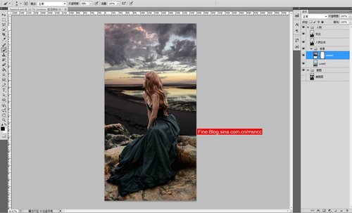 photoshop合成制作出坐在海边岩石上眺望远方沉思的美女图片4