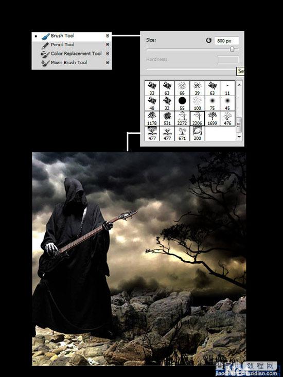 Photoshop合成制作正在弹着火吉他的鬼魂海报特效6
