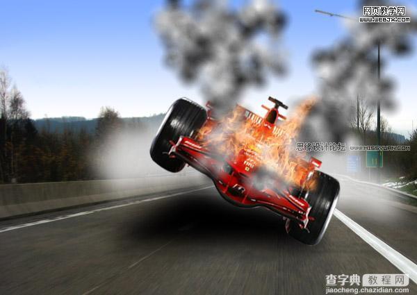 photoshop 合成冒烟行驶的F1赛车21