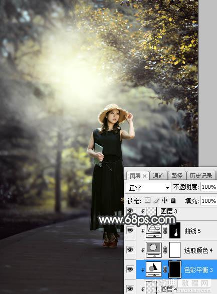 Photoshop将树林人物图片调制出梦幻的秋季黄褐色36