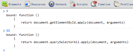 Firefox/Chrome/Safari的中可直接使用$/$$函数进行调试1