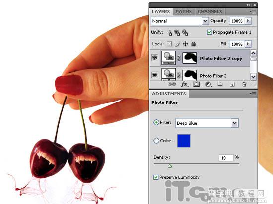 photoshop 经典合成张开血盆大嘴樱桃23