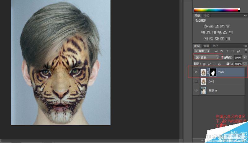 Photoshop将老虎头像和人脸完美融合在一起的效果图39