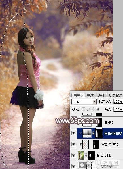 Photoshop将树林人物图片打造出唯美的秋季红褐色27