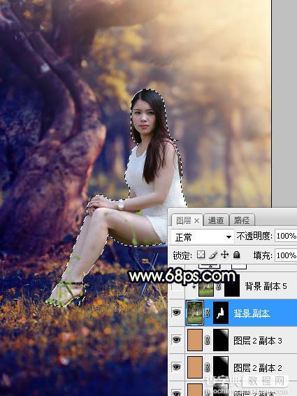 Photoshop调制出唯美的深秋暗黄色树林人物图片25