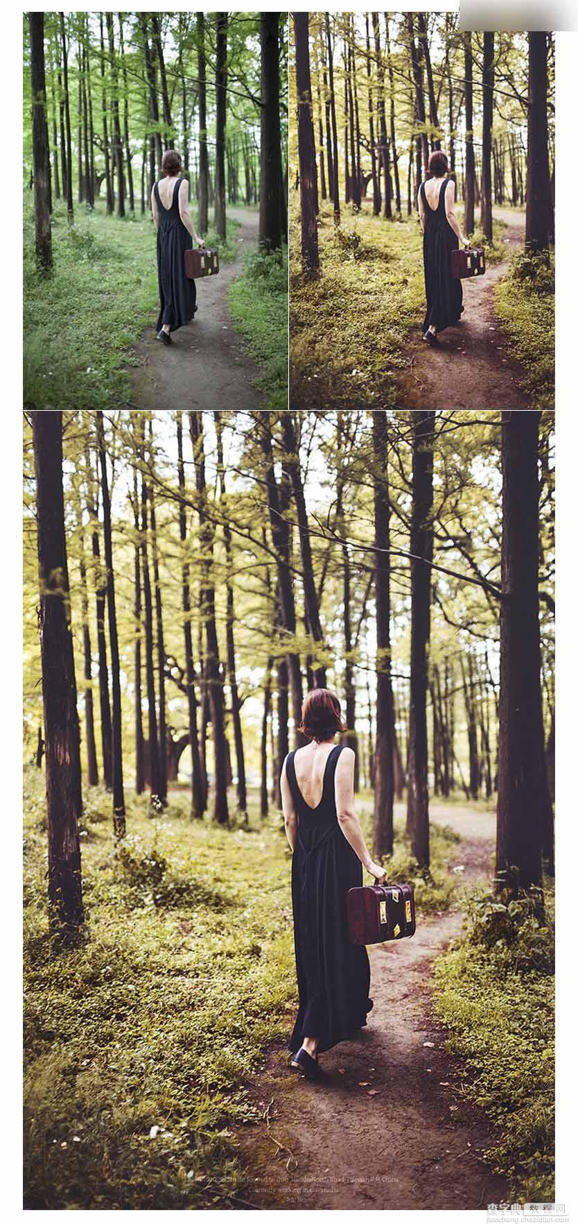 Photoshop调出有意境的秋季淡黄色调的森林女孩效果1