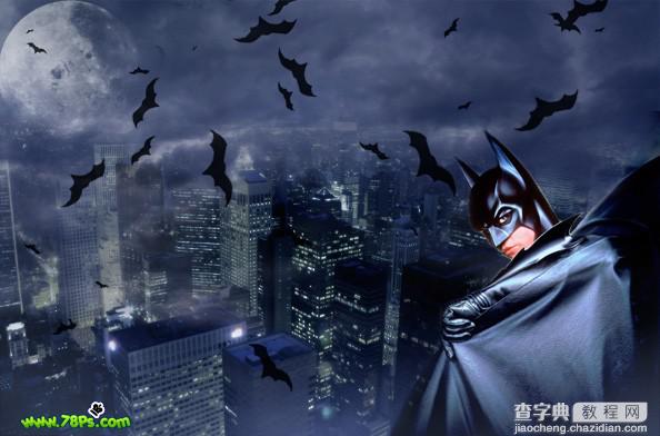 photoshop 合成黑夜里神秘的蝙蝠侠1