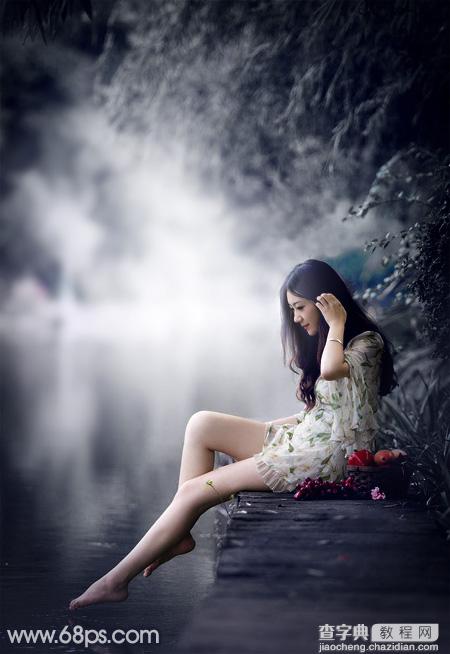 Photoshop为水景人物图片调制出梦幻的暗蓝色色调2