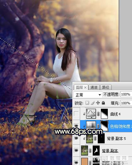 Photoshop调制出唯美的深秋暗黄色树林人物图片29