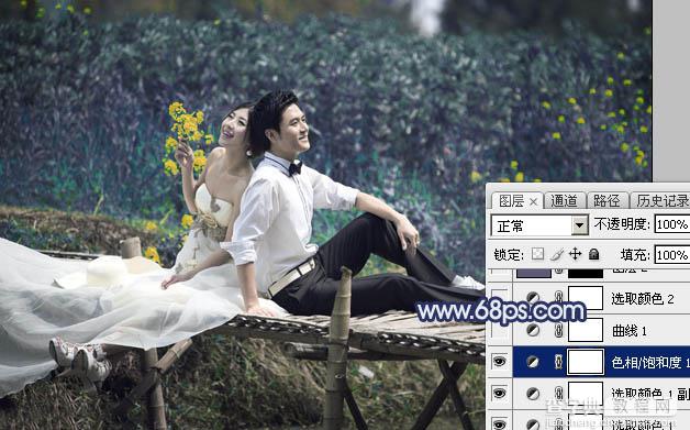 Photoshop将田园中的婚片增加唯美梦幻深蓝色12