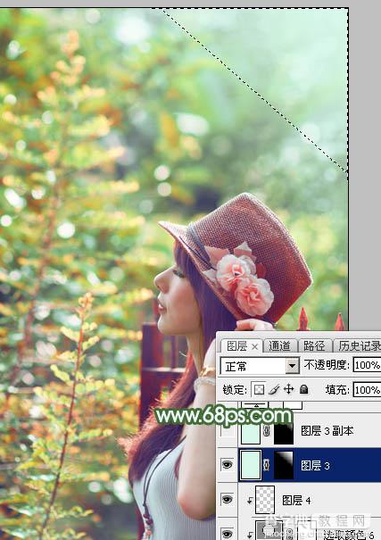 Photoshop将树林人物图片打造出甜美的青红色早秋色46