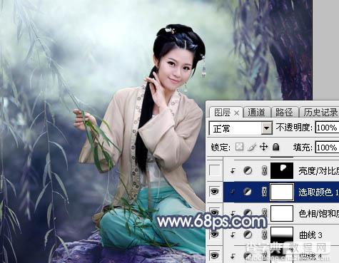 Photoshop调制出唯美的暗青色古装人物图片30