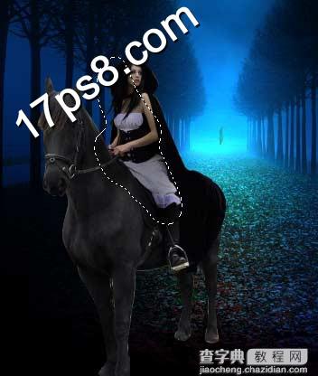 Photoshop合成深夜里手持火把在森林骑马的美女15